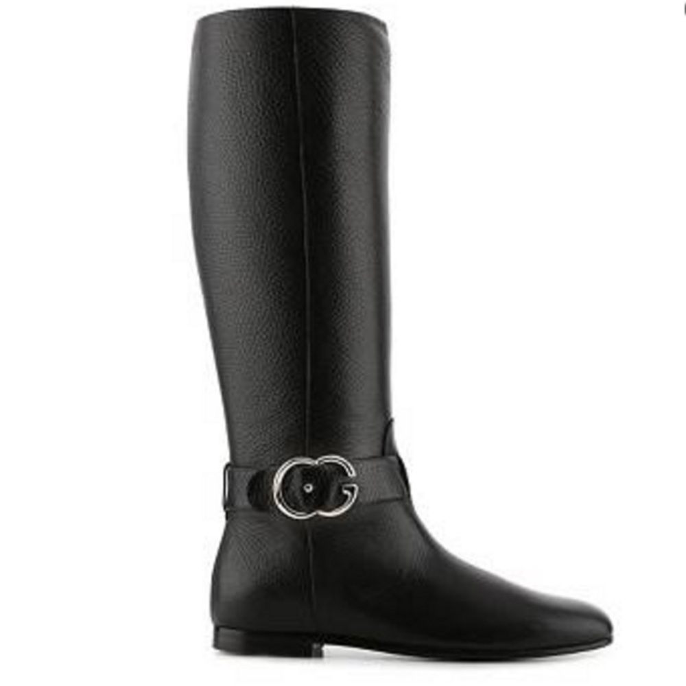 Gucci Black Leather Interlocking G Sachalin Pull-on Riding Boots Sz 7 US / 37 EU - Picture 2 of 16